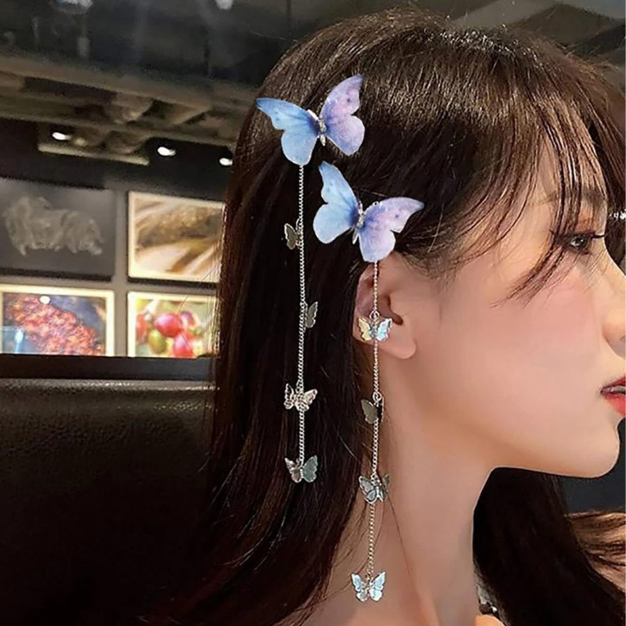 Butterfly Glitter Hair Tassel Clips