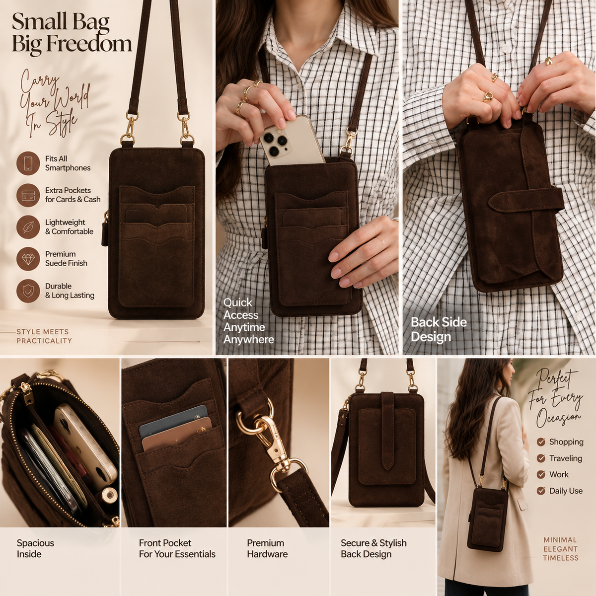 Suede Crossbody Phone Pouch