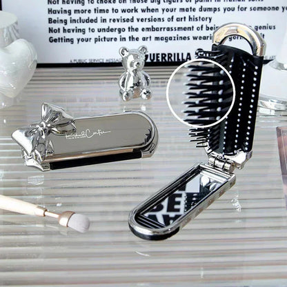 Folding Hair Brush with Mirror