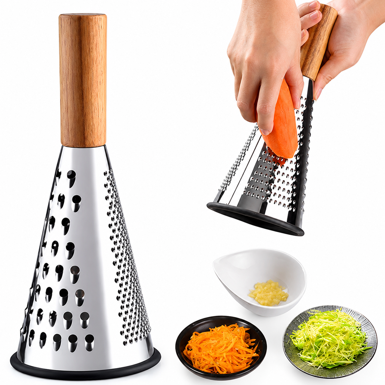 Stainless Steel conical Grater with Wooden Handle