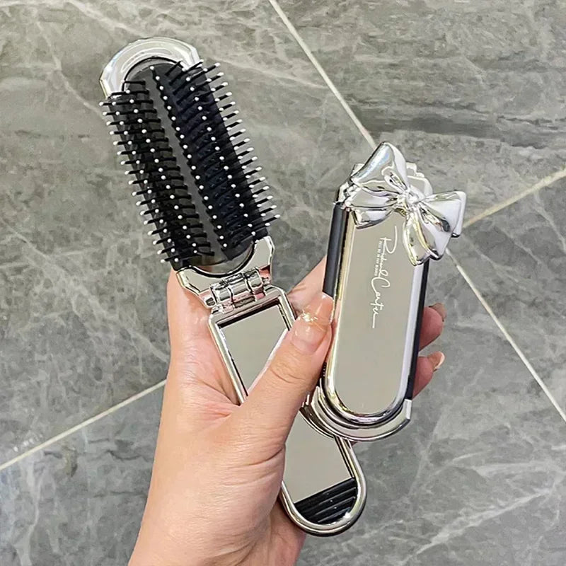 Folding Hair Brush with Mirror