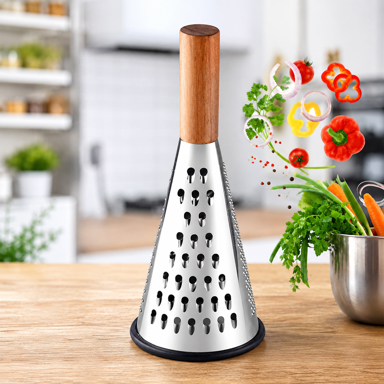 Stainless Steel conical Grater with Wooden Handle