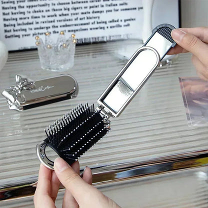 Folding Hair Brush with Mirror