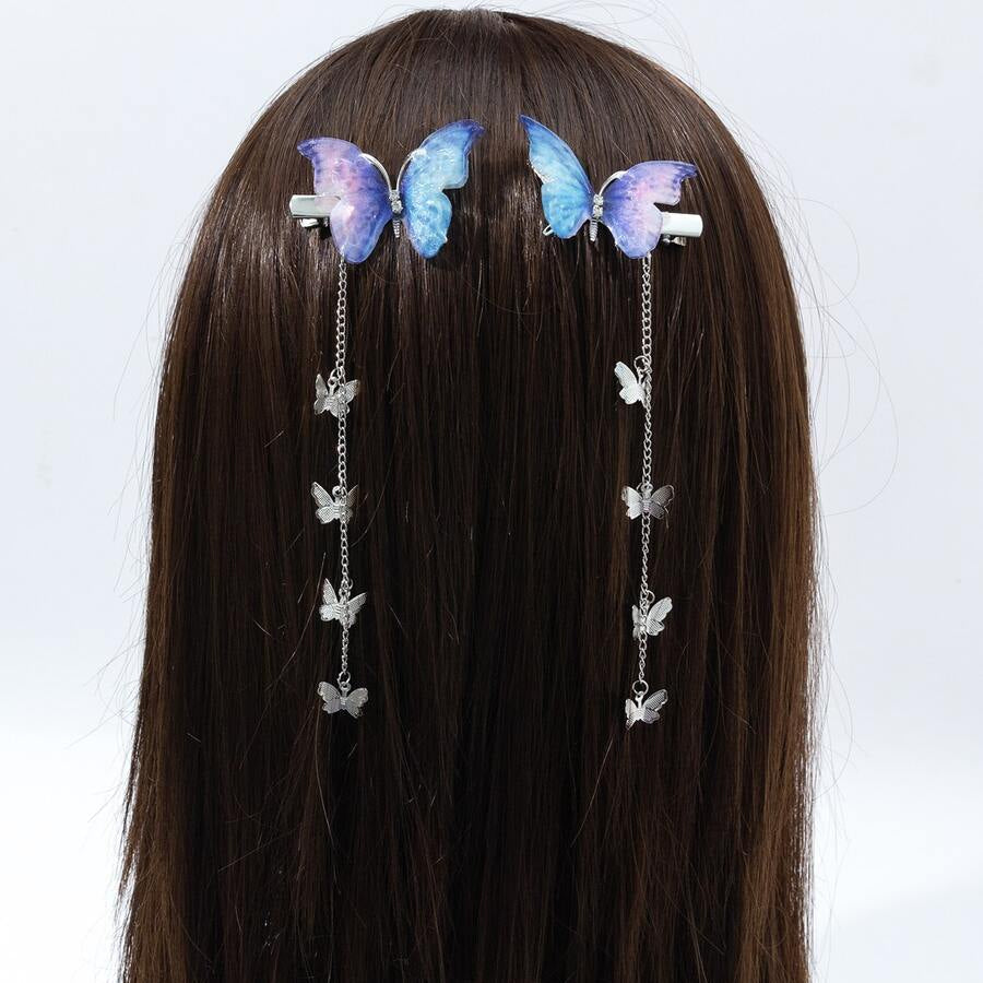 Butterfly Glitter Hair Tassel Clips
