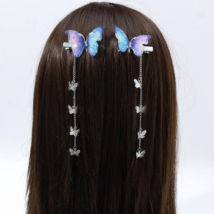 Butterfly Glitter Hair Tassel Clips