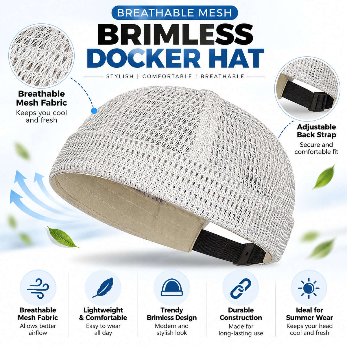 Breathable Mesh Brimless Docker Hat