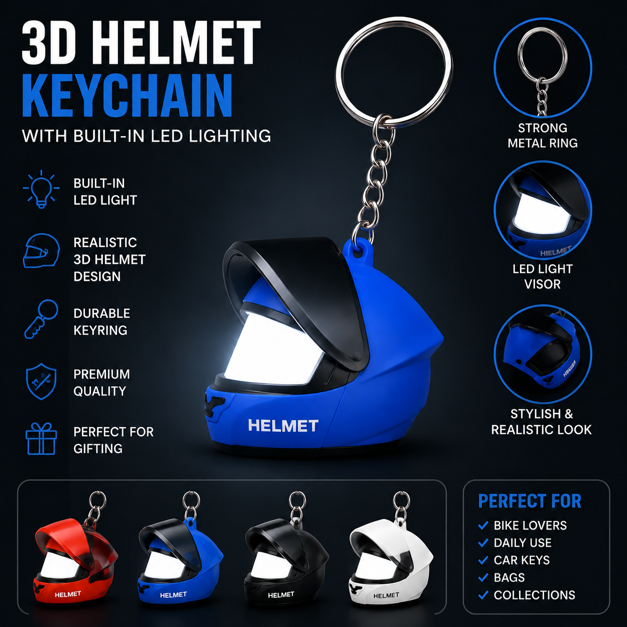3D Helmet Keychain with LED Lighting