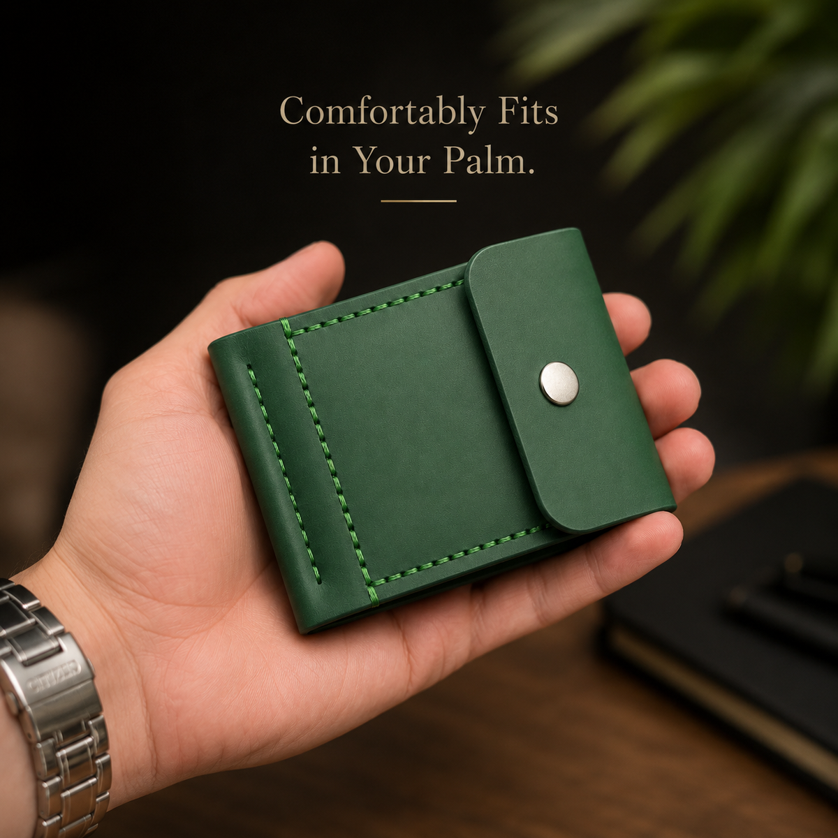 Slim Green Leather Wallet