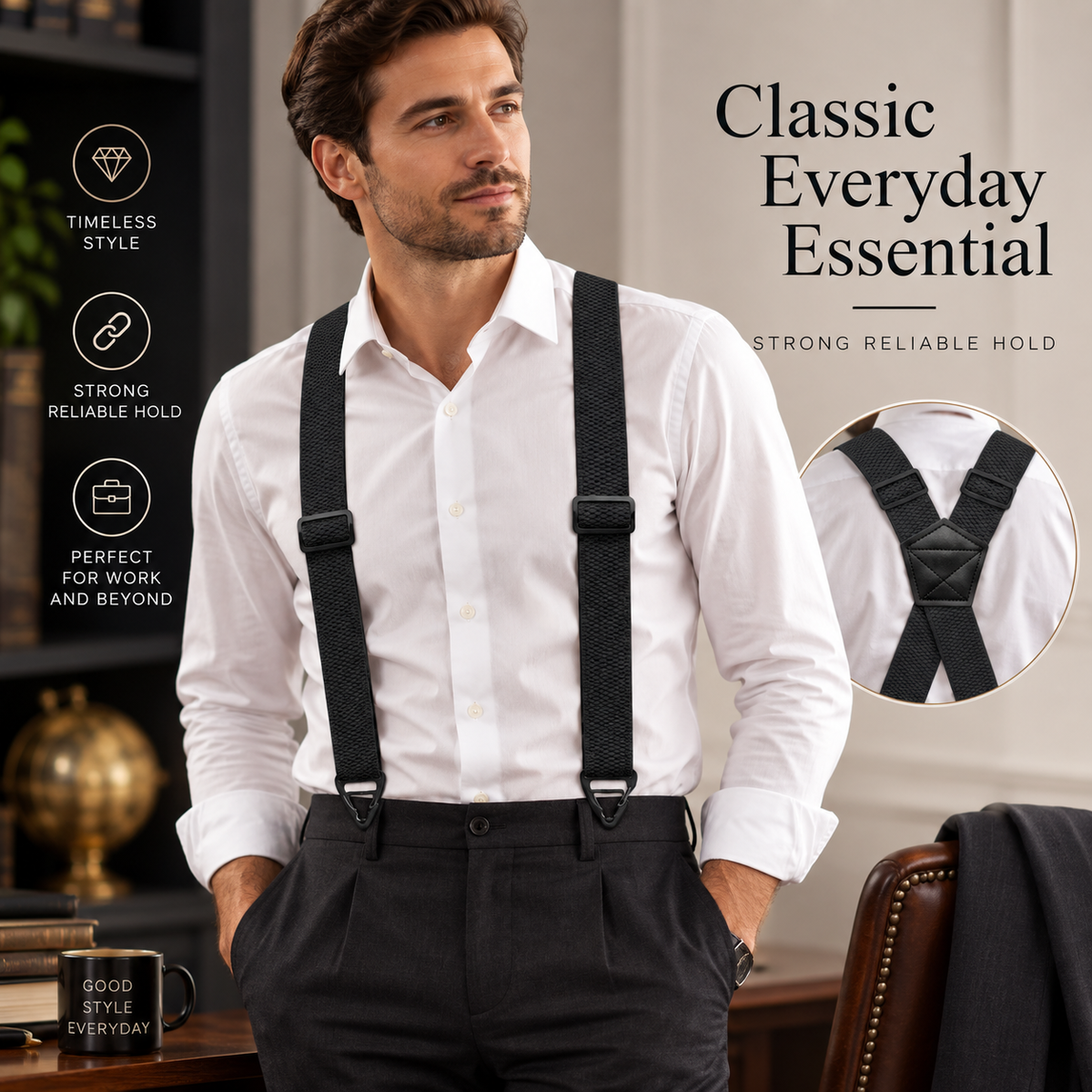 Men's X-Back Suspenders with Hook Clips
