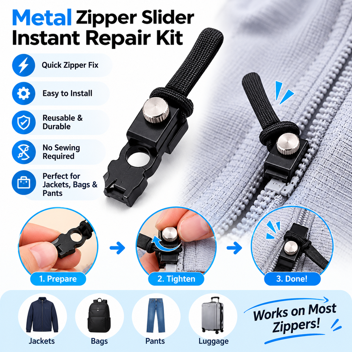 Metal Zipper Slider Instant Repair Kit