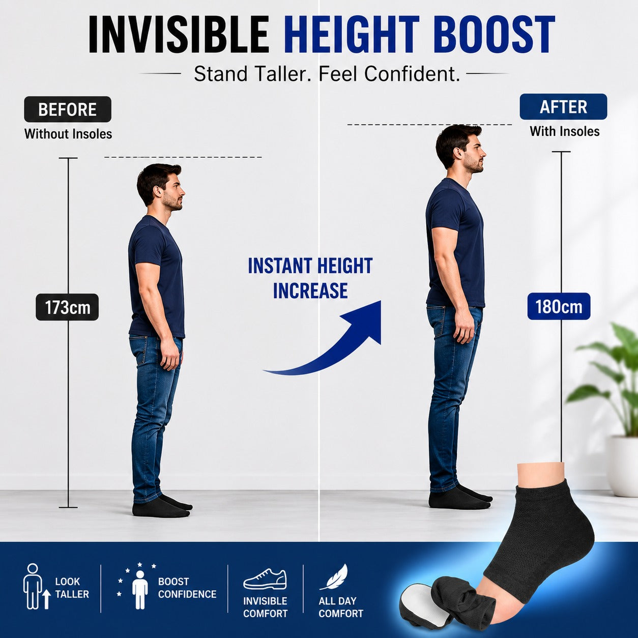 Invisible Height Increase Insoles for Men & Women