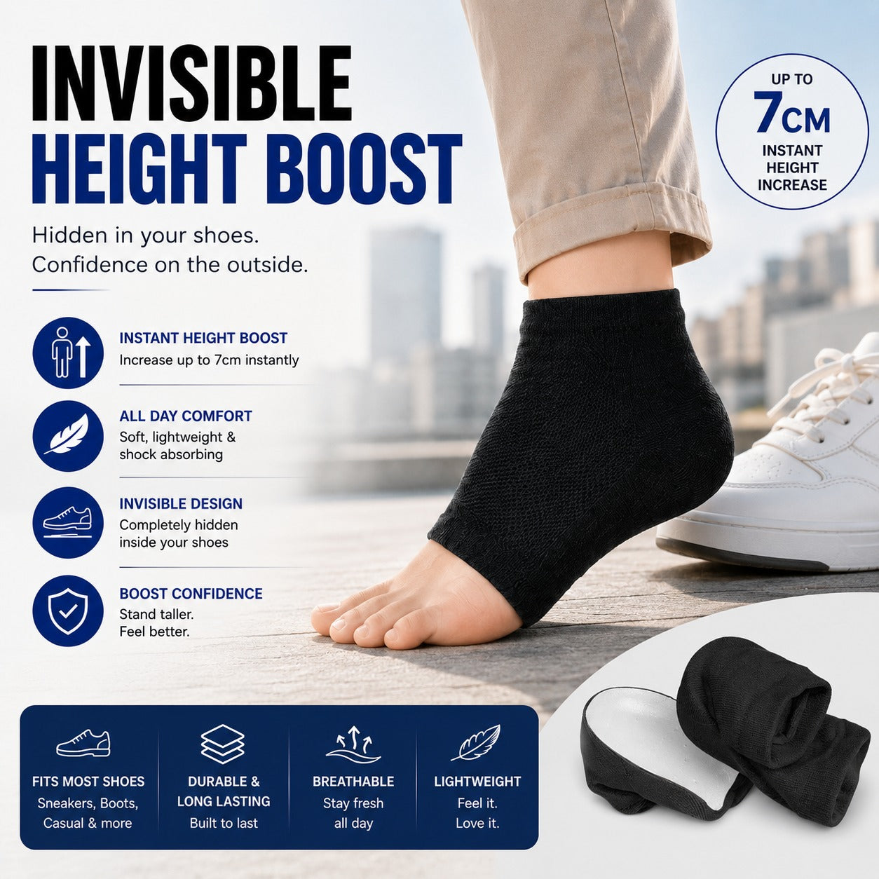 Invisible Height Increase Insoles for Men & Women