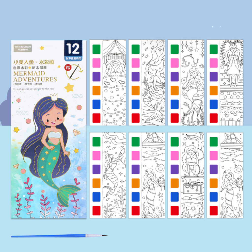 Watercolor Coloring Bookmarks for Kids, Drawing and Coloring