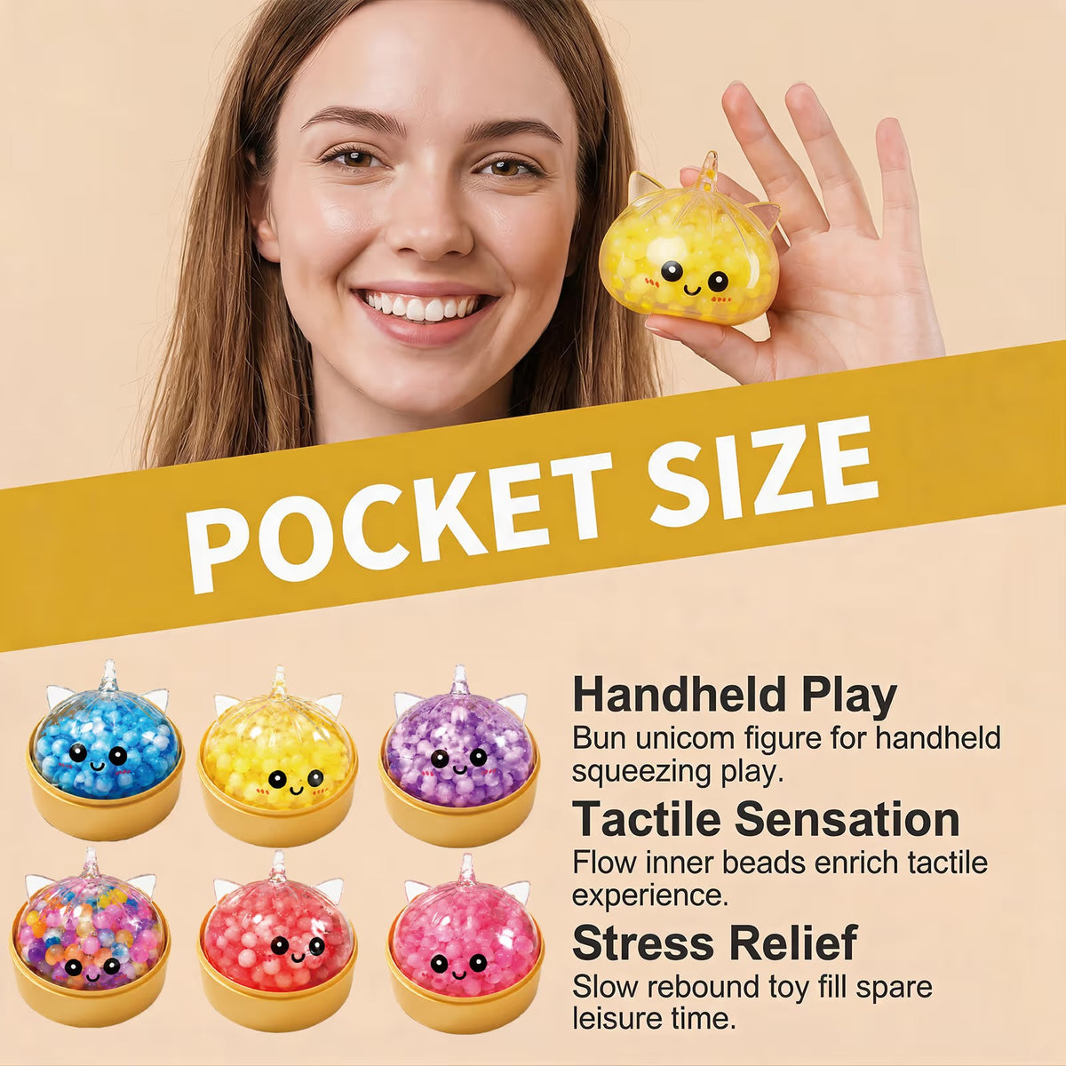 Unicorn Bun Squeeze Fidget Toy TPR Bead Stress Relief Toy