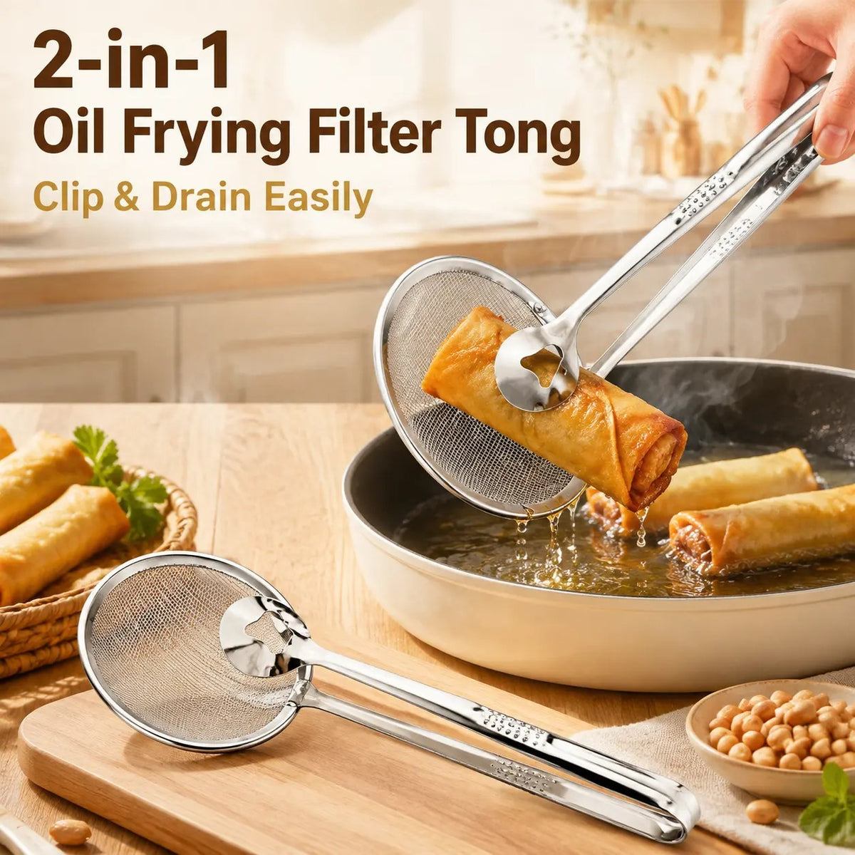2 in 1 Stainless Steel Oil Strainer Tong