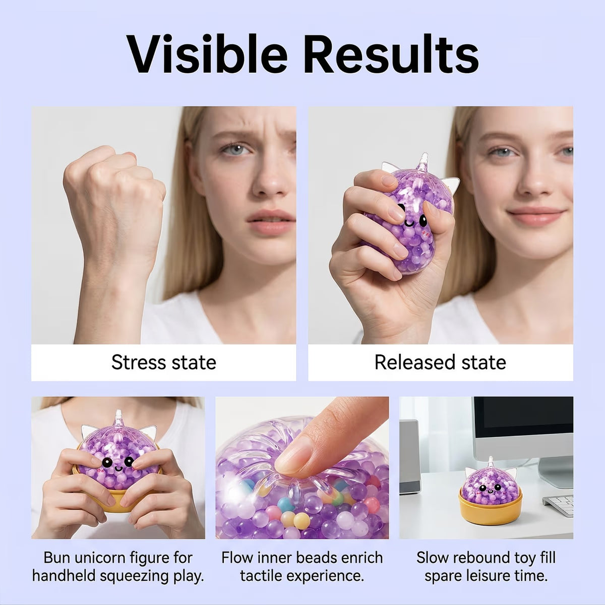 Unicorn Bun Squeeze Fidget Toy TPR Bead Stress Relief Toy